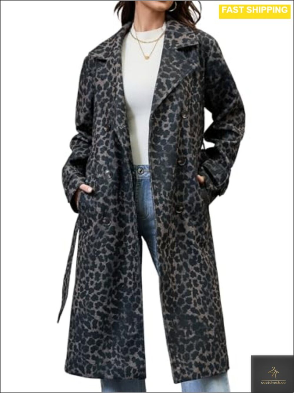 Double-Breasted Belted Overcoat Long Knee Length Notch Lapel Trench Coat
